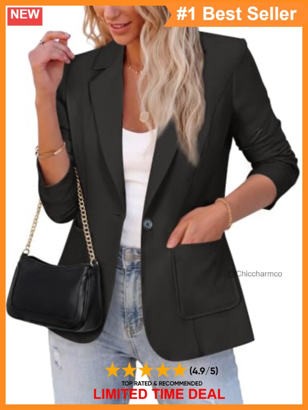 Long Sleeve Notch Lapel Blazer Jacket Lightweight Work Coat Pockets